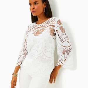 Lilly Pulitzer White Lace Bell Sleeve Top